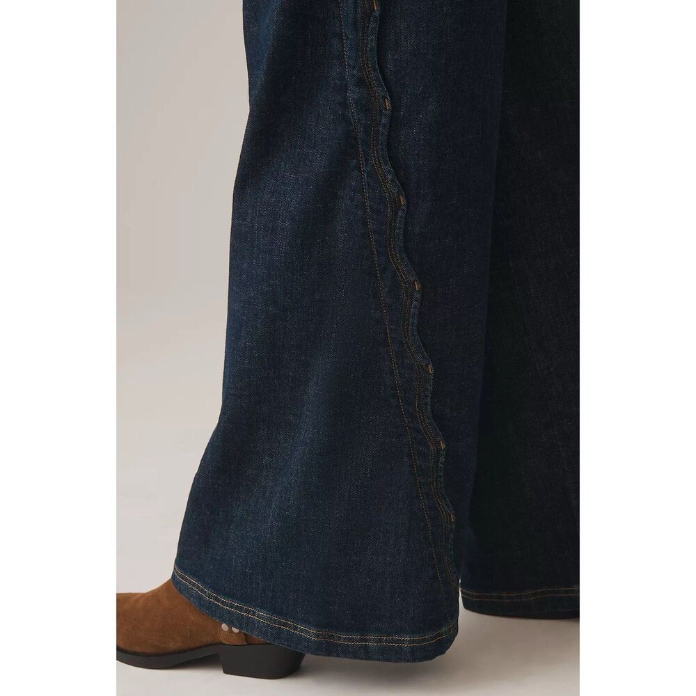 Maeve Anthropologie Scallop Edge High Rise Wide Leg Jeans Dark Denim Size 30 NWT - Picture 3 of 11